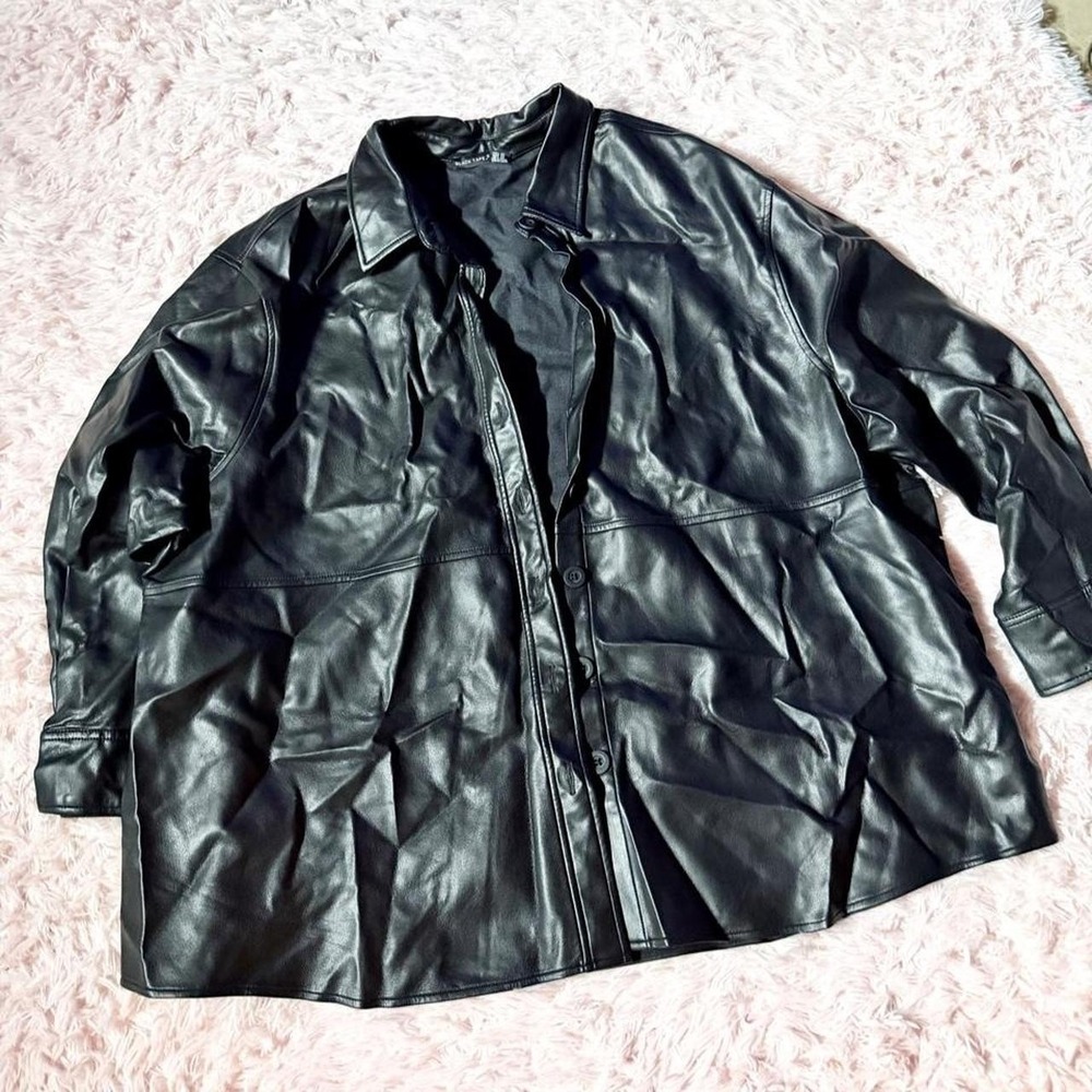 Faux Leather Edgy Grunge Gothic Statement Shacket Womens 2X Biker Chic Minimal